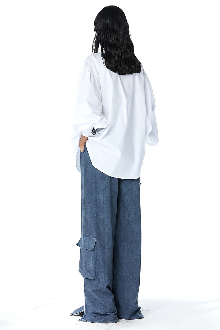 Blue Cotton Taffeta Oversized Pants by Kanika Goyal at Pernia's Pop Up Shop
