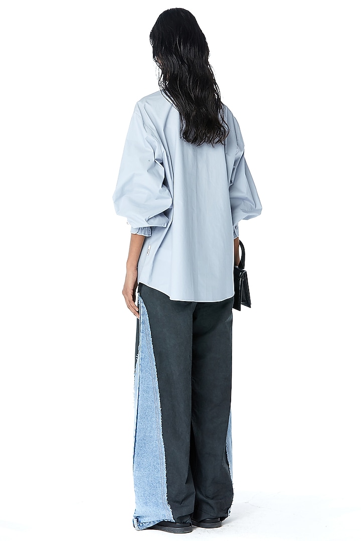 Blue Cotton Embellished Oversized Shirt by Kanika Goyal at Pernia's Pop Up Shop