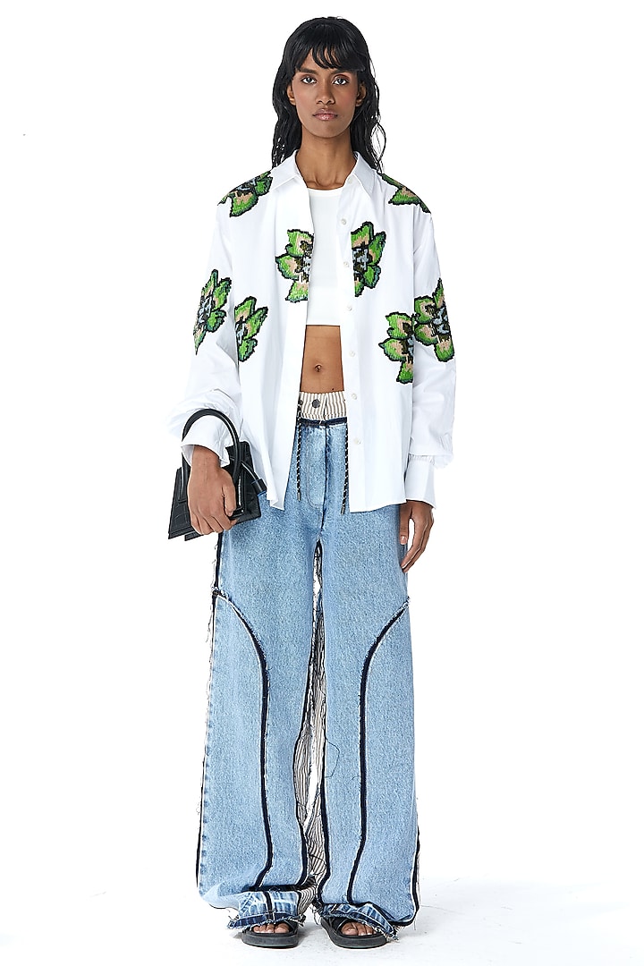 Blue Cotton Concentric-Cut Oversized Denim Pants by Kanika Goyal at Pernia's Pop Up Shop