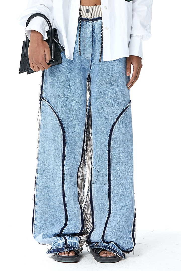 Blue Cotton Concentric-Cut Oversized Denim Pants by Kanika Goyal at Pernia's Pop Up Shop