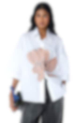 White Cotton Leather Applique & Embellished Shirt by Kanika Goyal at Pernia's Pop Up Shop