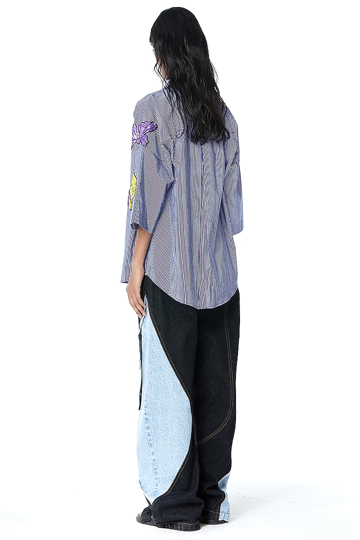Blue Cotton Color-Blocked Baggy Denim Pants by Kanika Goyal at Pernia's Pop Up Shop