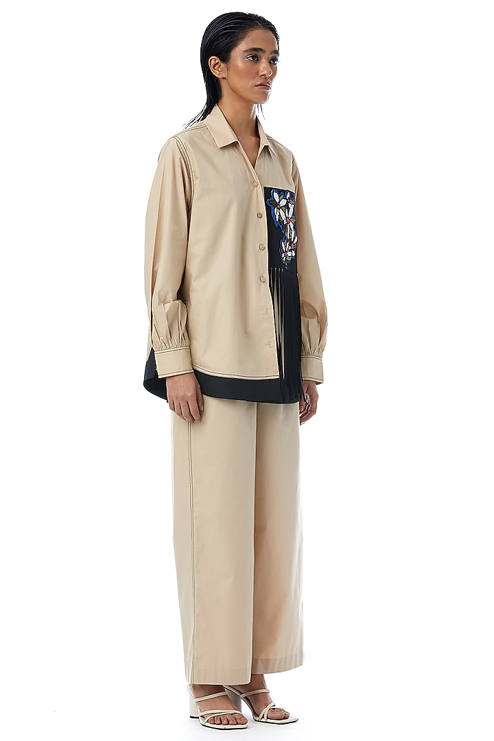 Beige Cotton Straight Pants by Kanika Goyal at Pernia's Pop Up Shop