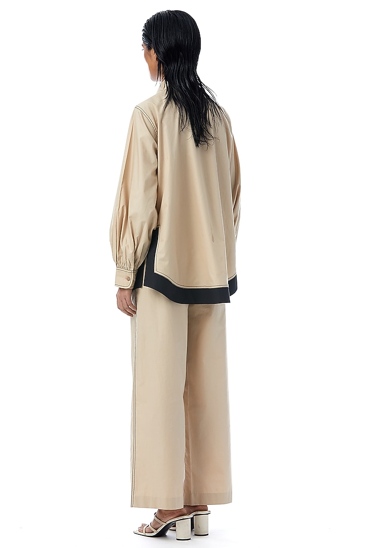Beige Cotton Straight Pants by Kanika Goyal at Pernia's Pop Up Shop