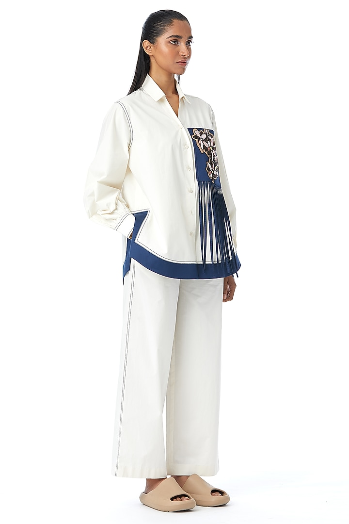 White Cotton Straight Pants by Kanika Goyal at Pernia's Pop Up Shop