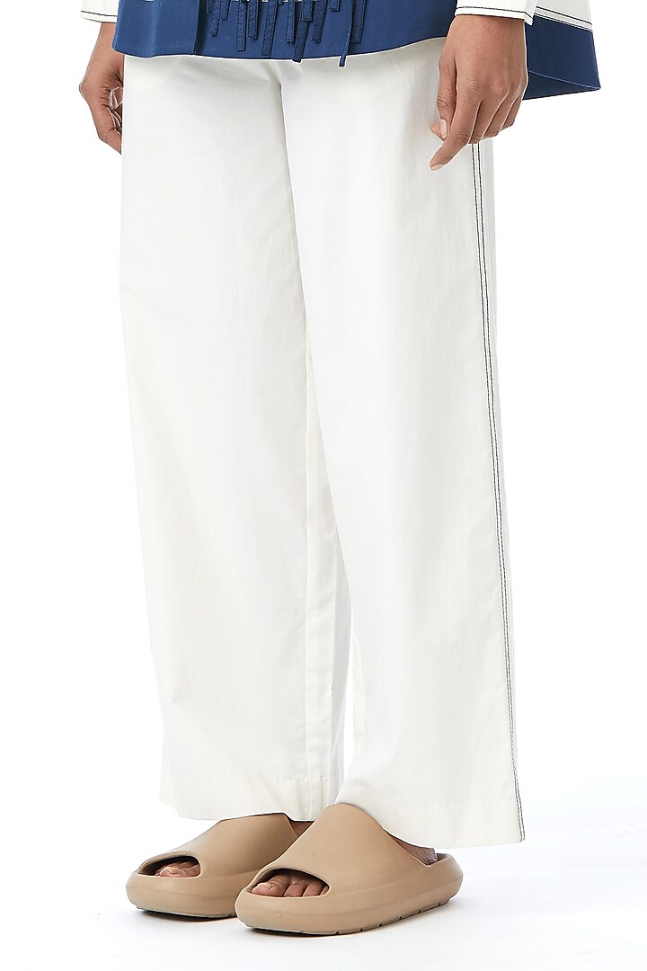 White Cotton Straight Pants by Kanika Goyal at Pernia's Pop Up Shop