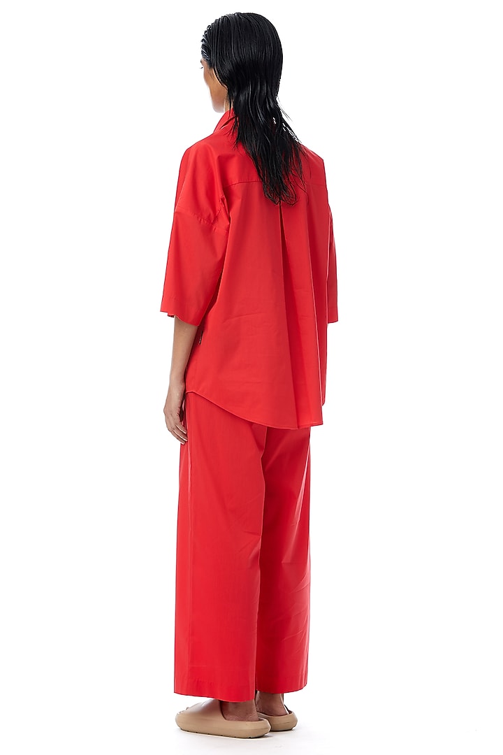 Red Cotton Straight Pants by Kanika Goyal at Pernia's Pop Up Shop