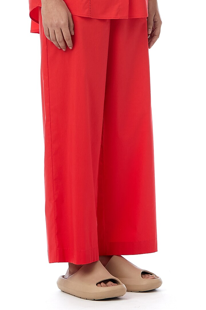 Red Cotton Straight Pants by Kanika Goyal at Pernia's Pop Up Shop
