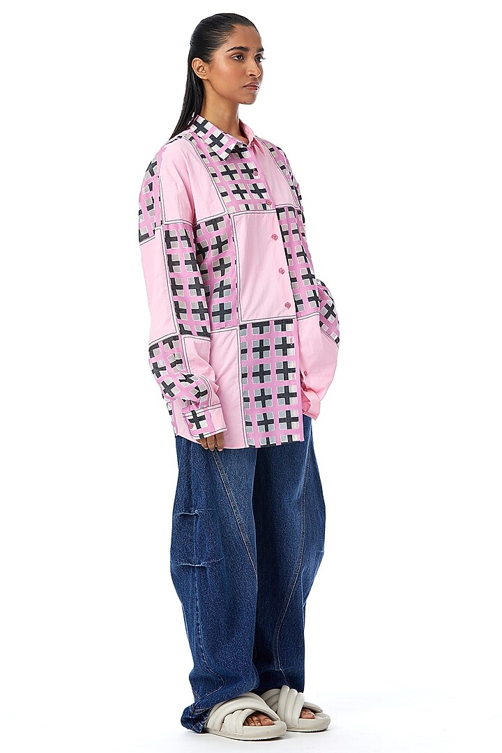Pink Cotton Grid-Blocked Shirt by Kanika Goyal at Pernia's Pop Up Shop