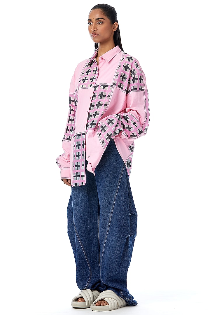 Pink Cotton Grid-Blocked Shirt by Kanika Goyal at Pernia's Pop Up Shop
