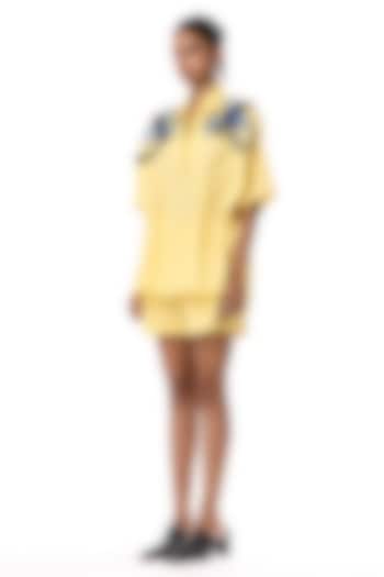 Yellow Linen Blend Shorts by Kanika Goyal at Pernia's Pop Up Shop