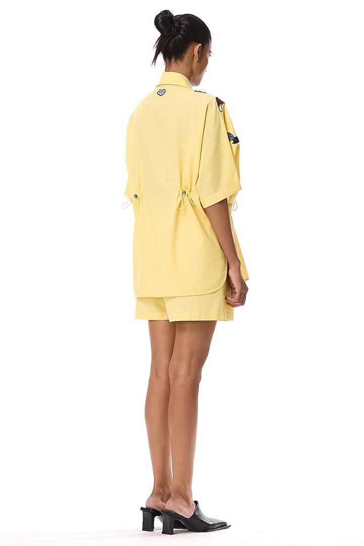 Yellow Linen Blend Shorts by Kanika Goyal at Pernia's Pop Up Shop