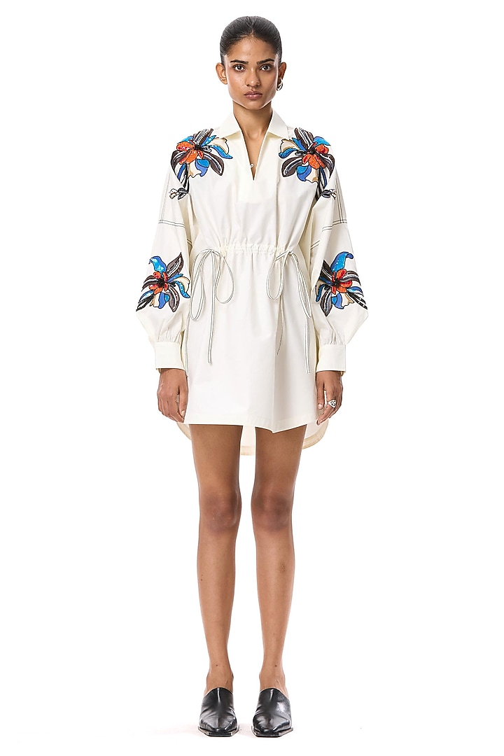 Off-White Cotton Embellished Vacation Dress by Kanika Goyal at Pernia's Pop Up Shop