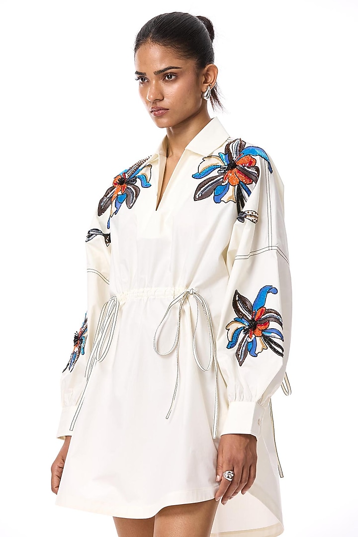 Off-White Cotton Embellished Vacation Dress by Kanika Goyal at Pernia's Pop Up Shop