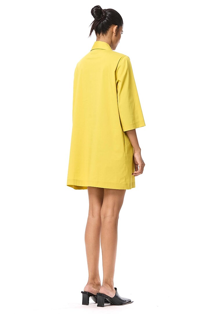Yellow Cotton Hand Embellished Shirt Vacation Dress by Kanika Goyal at Pernia's Pop Up Shop