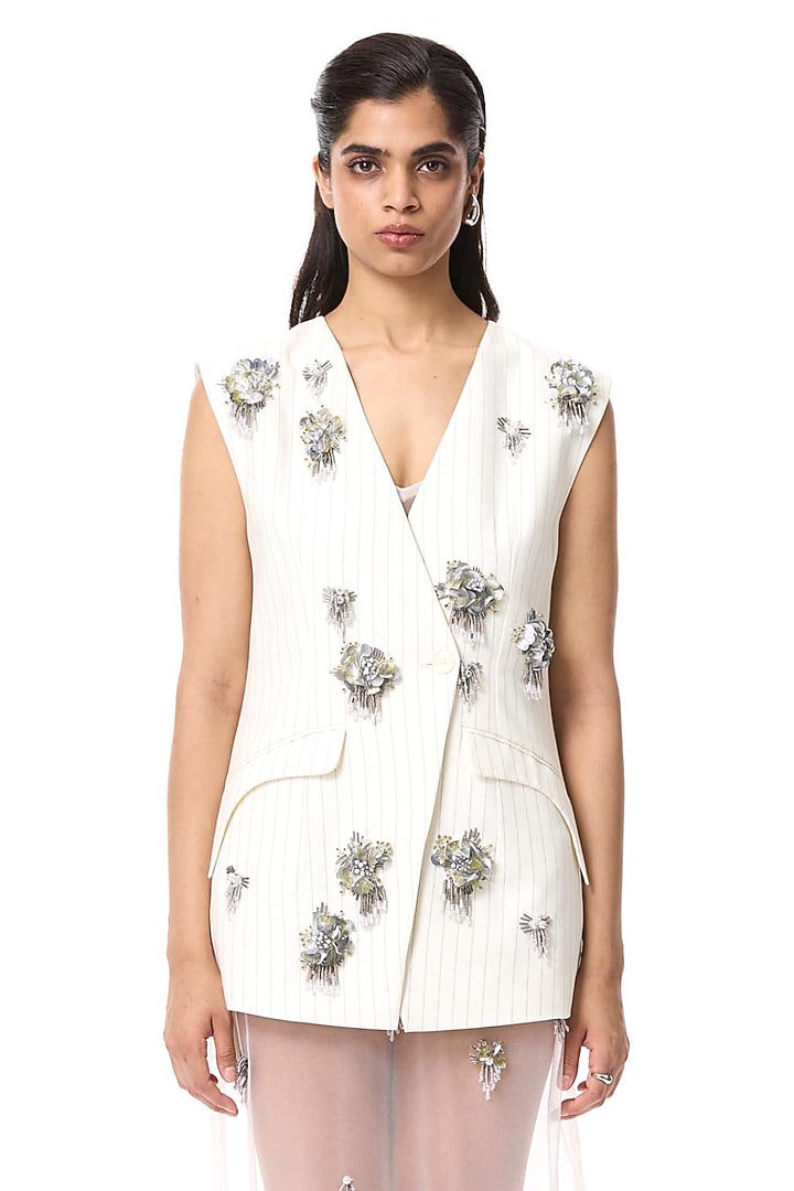 Ivory Polyester Embellished Slip Vacation Dress by Kanika Goyal at Pernia's Pop Up Shop