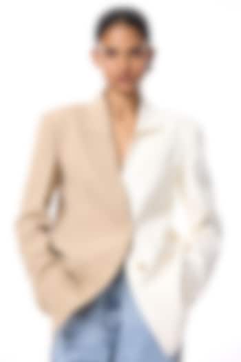 Ivory & Beige Polyester Blazer by Kanika Goyal at Pernia's Pop Up Shop
