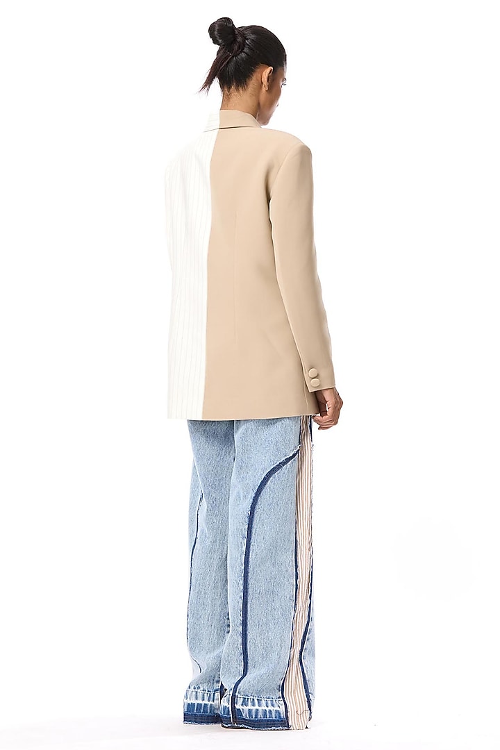 Ivory & Beige Polyester Blazer by Kanika Goyal at Pernia's Pop Up Shop