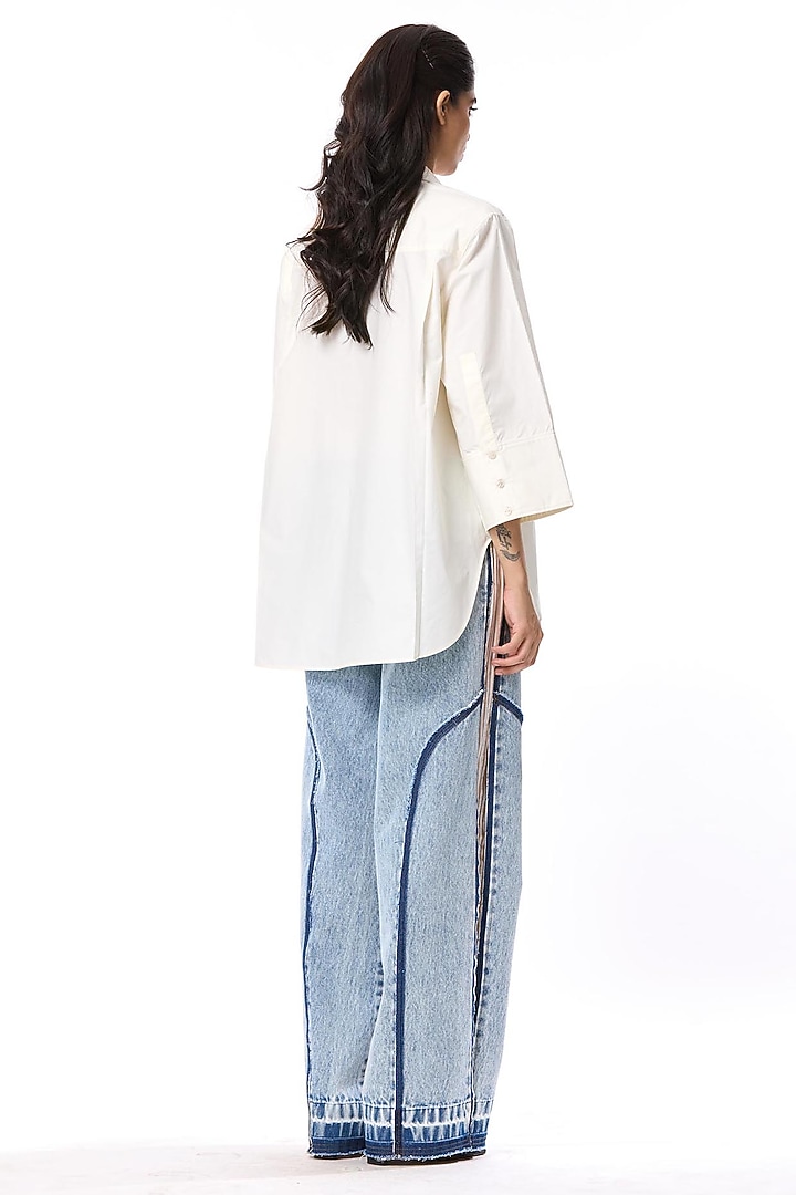 White Cotton Embellished Shirt by Kanika Goyal at Pernia's Pop Up Shop