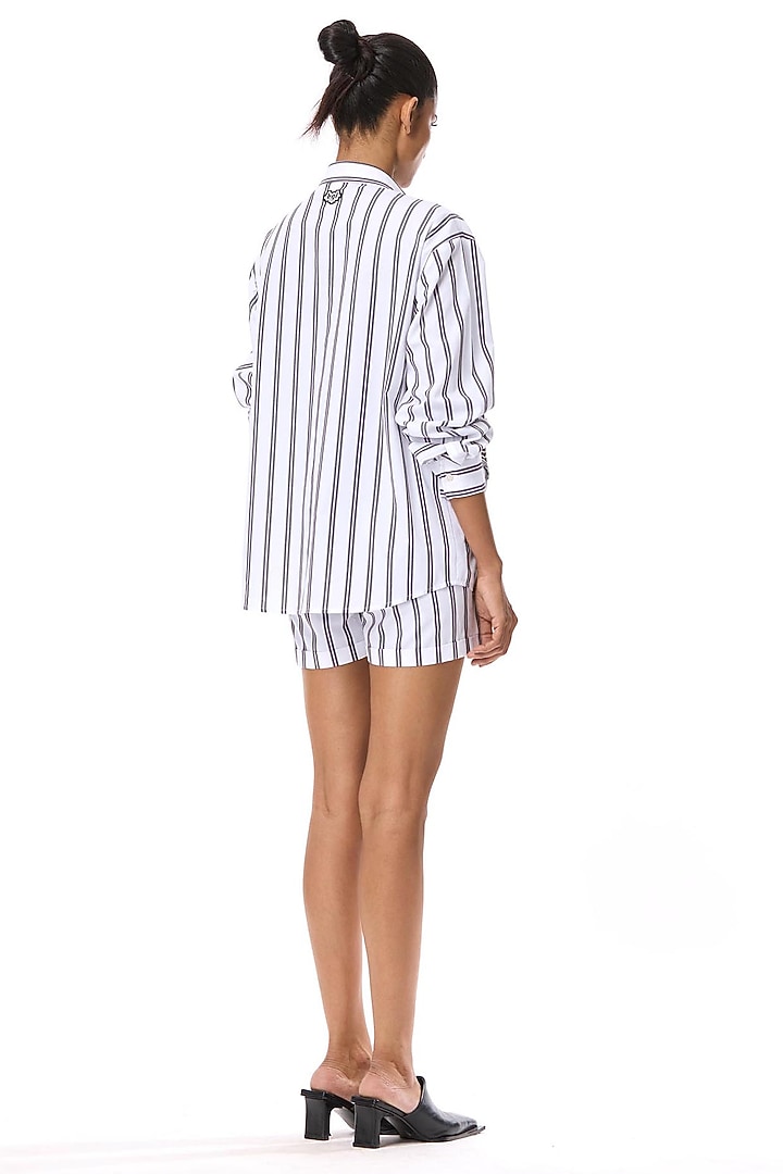 Beige & Black Cotton Striped Shorts by Kanika Goyal at Pernia's Pop Up Shop