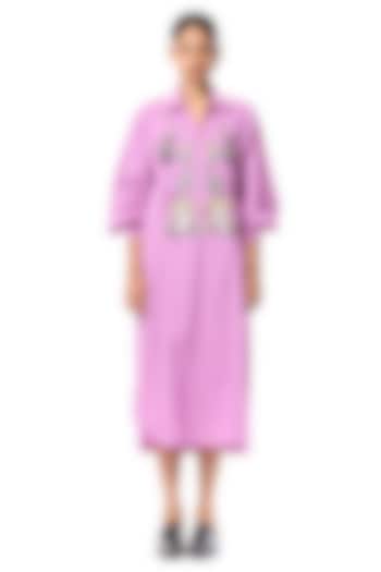 Pink Cotton Hand Embellished Shirt Vacation Dress by Kanika Goyal at Pernia's Pop Up Shop