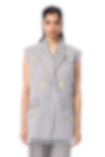 Grey Polyester Embellished Striped Blazer by Kanika Goyal at Pernia's Pop Up Shop