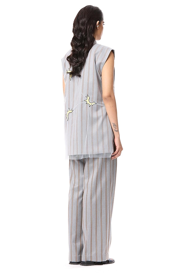 Grey Polyester Striped Pants by Kanika Goyal at Pernia's Pop Up Shop