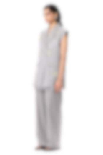 Grey Polyester Striped Pants by Kanika Goyal at Pernia's Pop Up Shop
