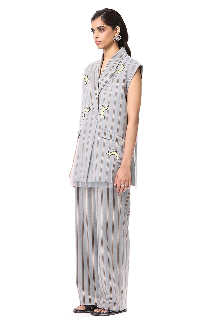 Grey Polyester Striped Pants by Kanika Goyal at Pernia's Pop Up Shop