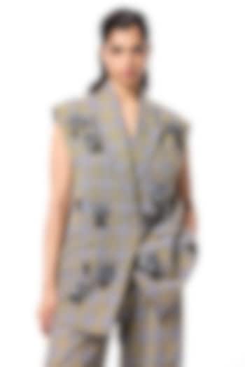 Grey Polyester Embellished Blazer by Kanika Goyal at Pernia's Pop Up Shop