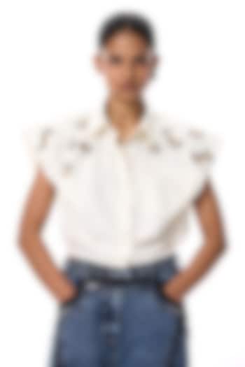 Ivory Polyester Hand Embellished Shirt by Kanika Goyal at Pernia's Pop Up Shop