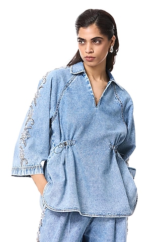 Denim Cotton Embellished Top by Kanika Goyal
