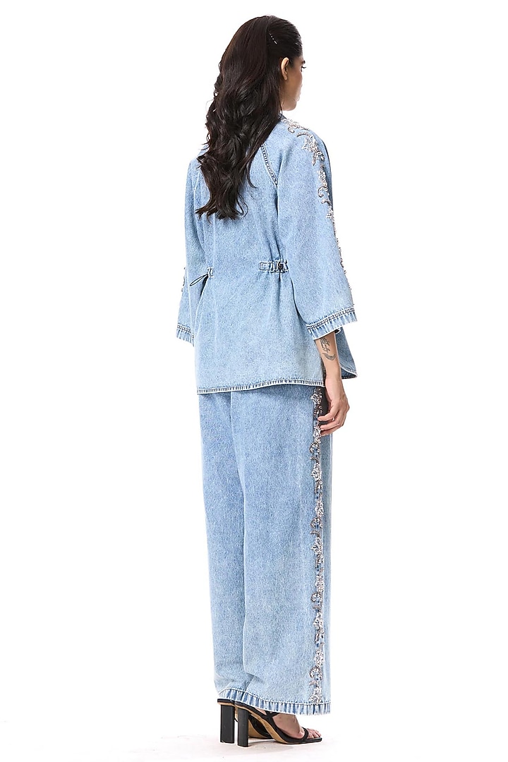 Blue Cotton Embellished Pants by Kanika Goyal at Pernia's Pop Up Shop