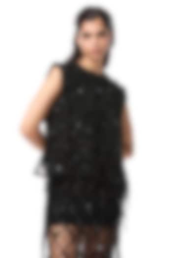 Black Polyester Hand Embellished Top by Kanika Goyal at Pernia's Pop Up Shop