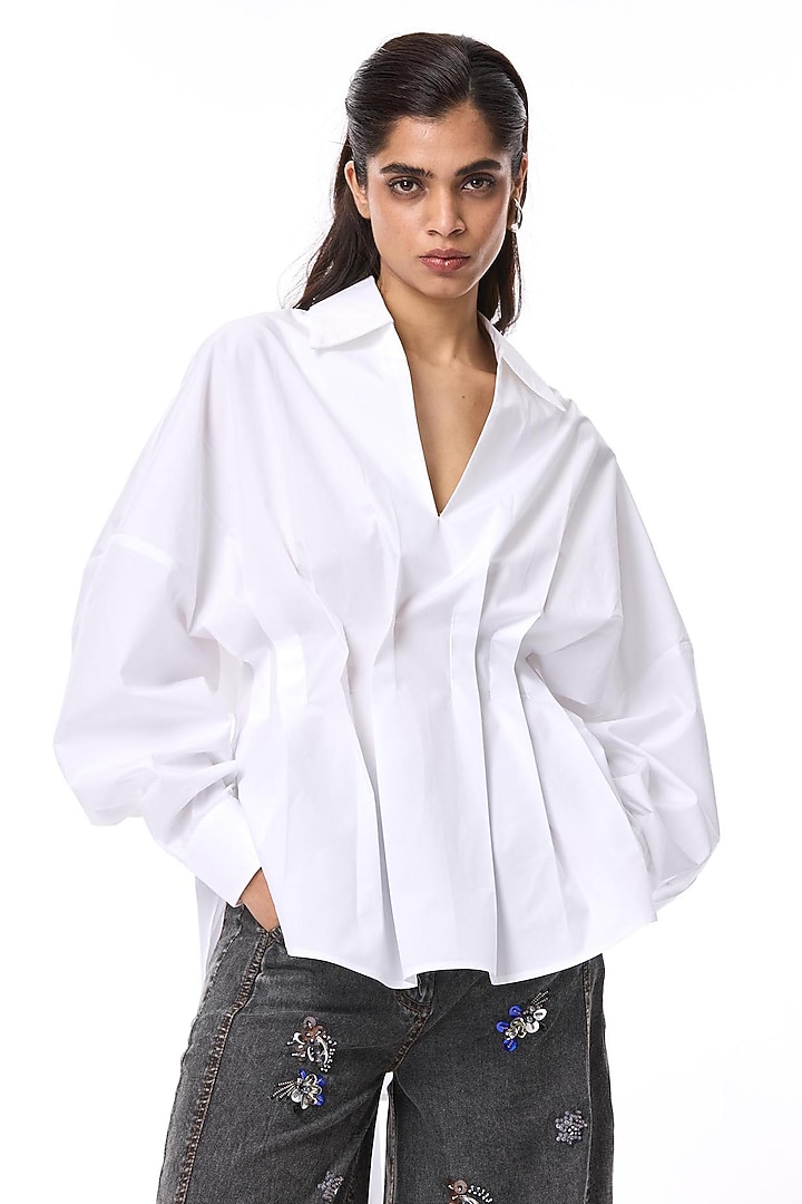 White Polyester Oversized Shirt by Kanika Goyal at Pernia's Pop Up Shop
