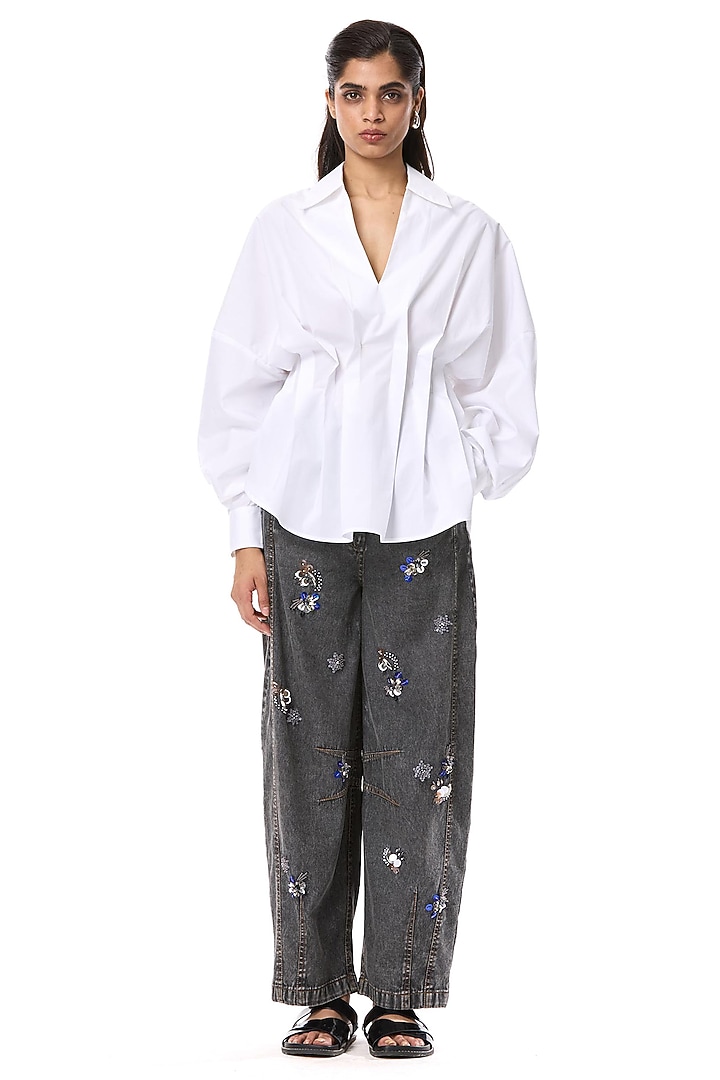 White Polyester Oversized Shirt by Kanika Goyal at Pernia's Pop Up Shop