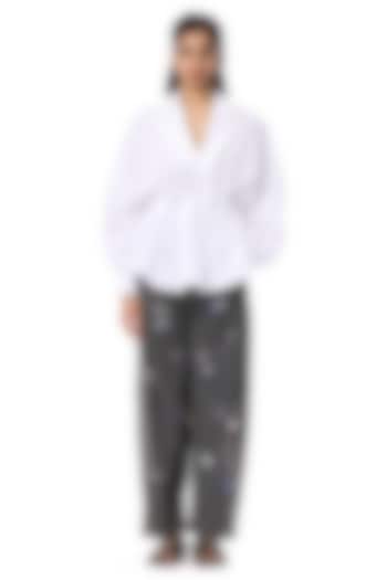 Black Cotton Embellished Denim Pants by Kanika Goyal at Pernia's Pop Up Shop