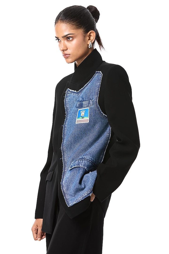 Black Polyester Blazer by Kanika Goyal at Pernia's Pop Up Shop