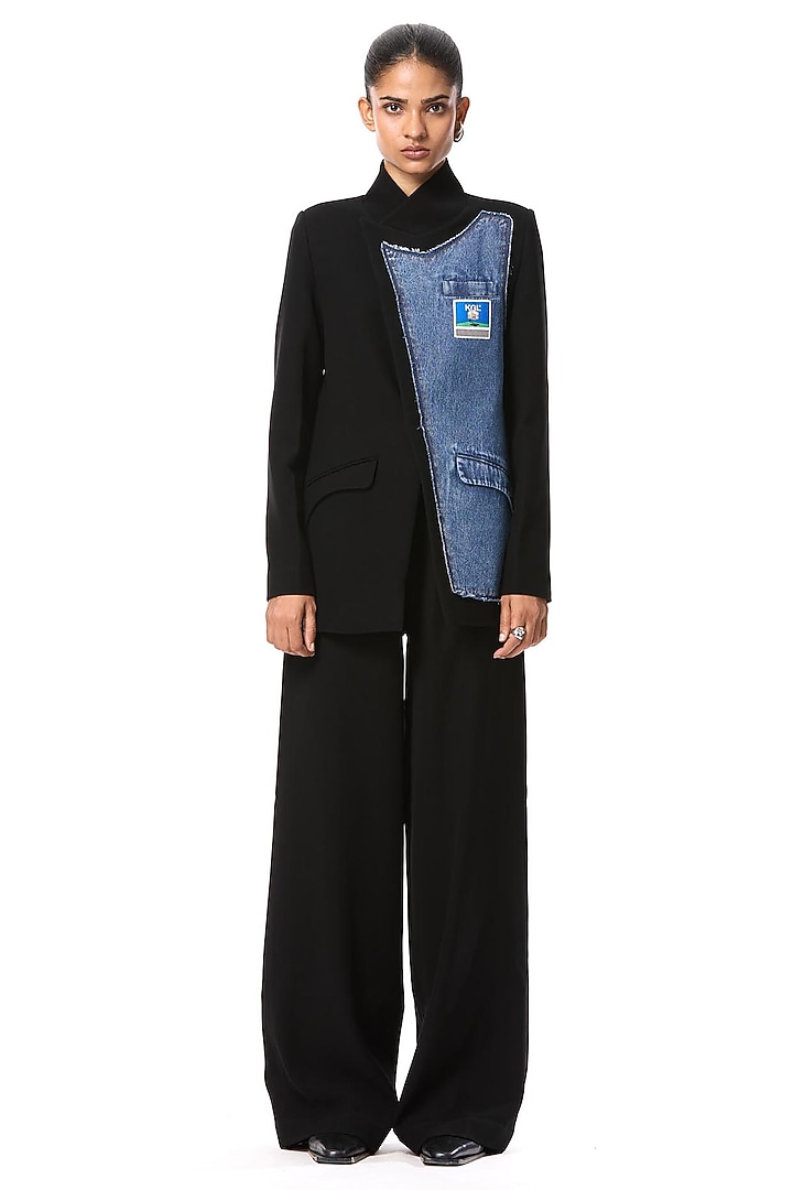 Black Polyester Blazer by Kanika Goyal at Pernia's Pop Up Shop