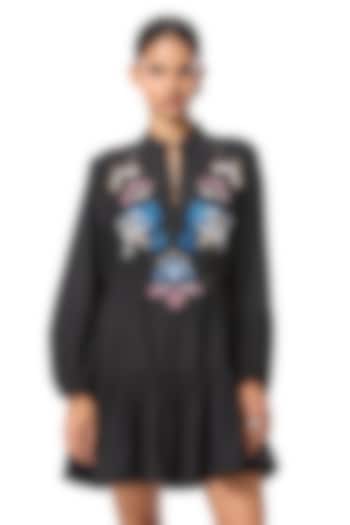 Black Linen Blend Hand Embellished Vacation Dress by Kanika Goyal at Pernia's Pop Up Shop