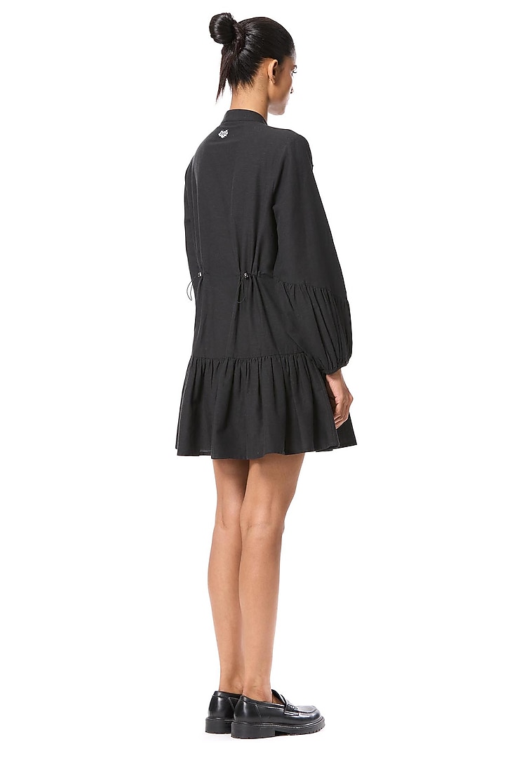 Black Linen Blend Hand Embellished Vacation Dress by Kanika Goyal at Pernia's Pop Up Shop