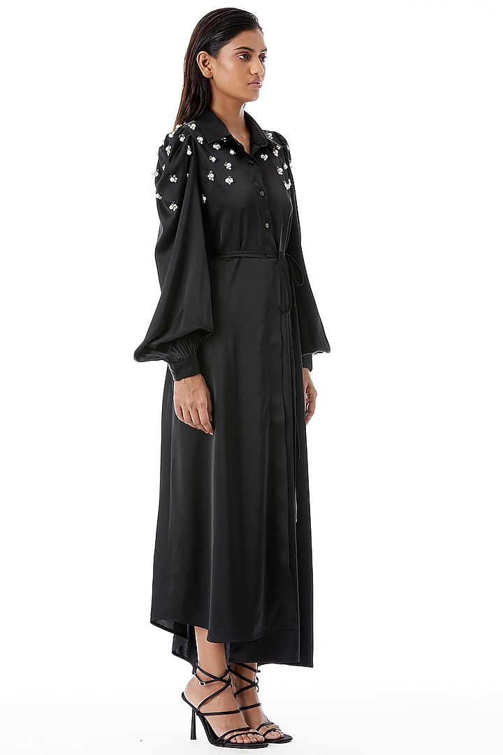 Black Polyester Embellished Asymmetrical Dress by Kanika Goyal