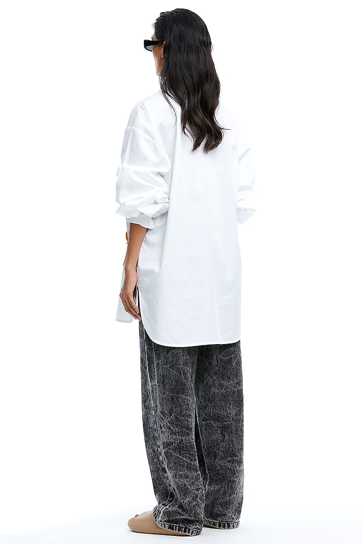 White Cotton Hand Embellished Shirt by Kanika Goyal at Pernia's Pop Up Shop