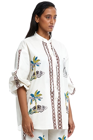 Off-White Polyester Printed Shirt by Kanika Goyal