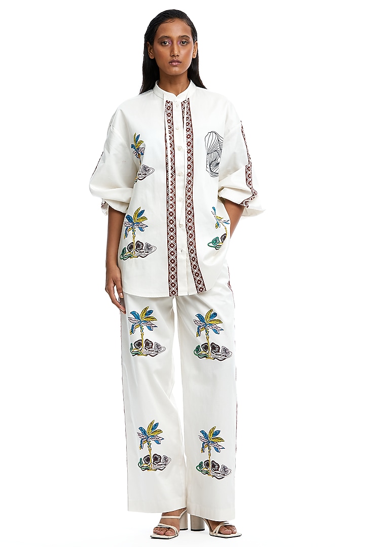 Off-White Polyester Printed Shirt by Kanika Goyal at Pernia's Pop Up Shop