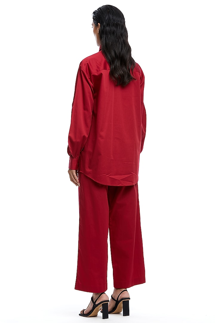 Red Cotton Embellished Shirt by Kanika Goyal at Pernia's Pop Up Shop