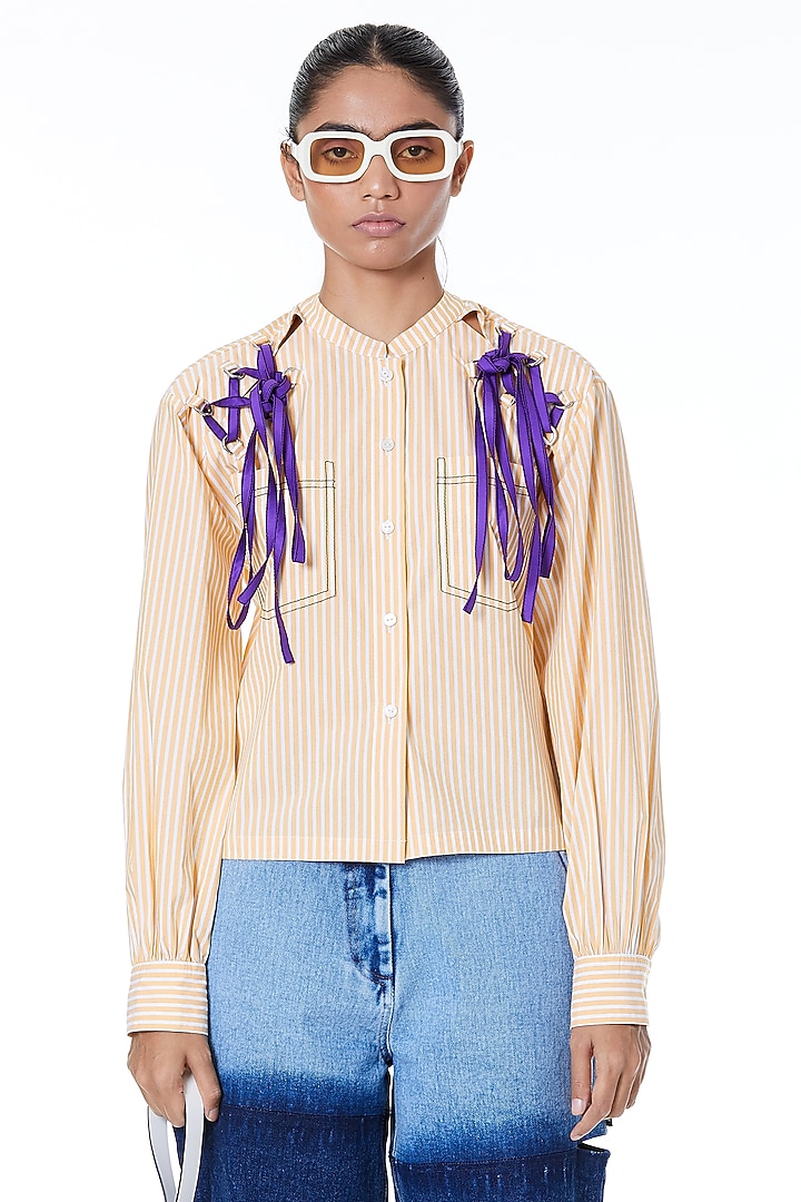 Yellow & Off-White Cotton Shirt by Kanika Goyal at Pernia's Pop Up Shop