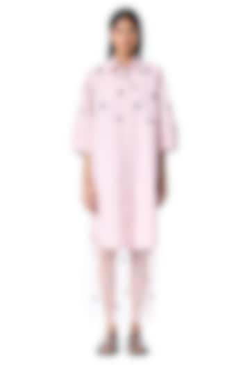 Pink Cotton Embellished Oversized Vacation Shirt Dress by Kanika Goyal at Pernia's Pop Up Shop