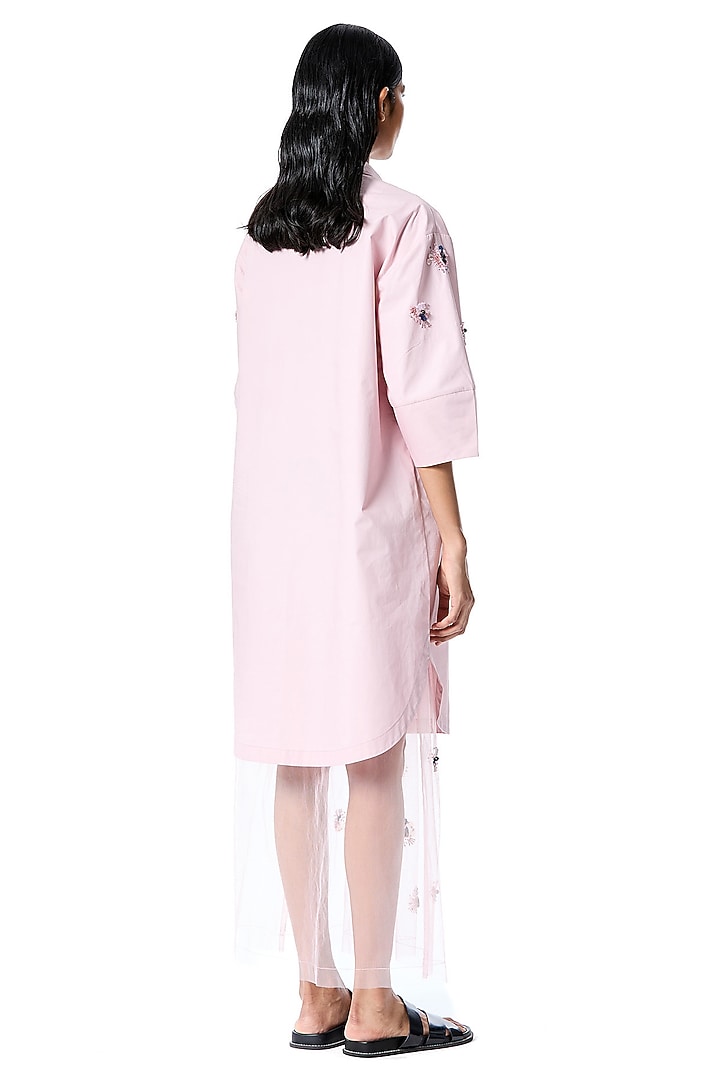 Pink Cotton Embellished Oversized Vacation Shirt Dress by Kanika Goyal at Pernia's Pop Up Shop