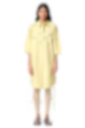 Yellow Cotton Embellished Oversized Vacation Shirt Dress by Kanika Goyal at Pernia's Pop Up Shop